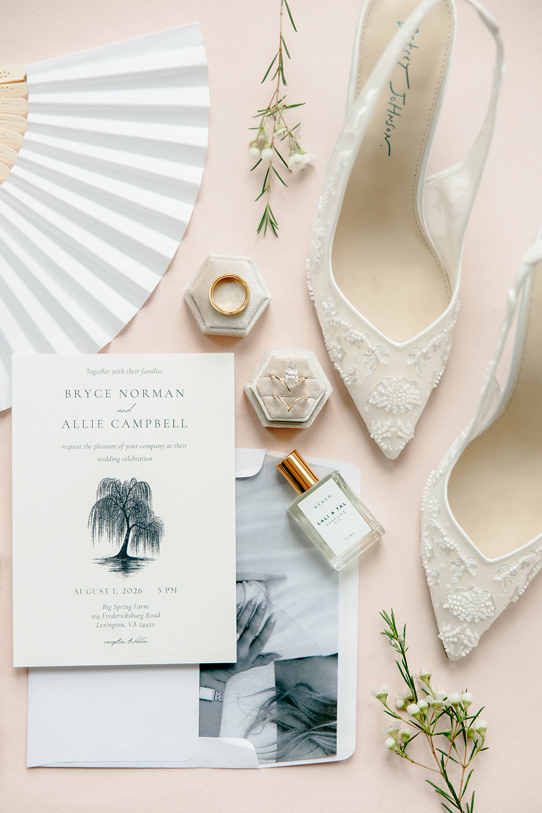 wedding photography, wedding photographer details in a flat lay, bride shoes, rings, stationary